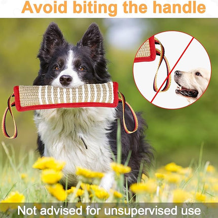 Dog Tug Toy Dog Bite Jute Pillow Pull Toy with 2 Strong Handles Perfect for Tug of War, Puppy Interactive Play, Tear Resistant Bite Training Toys for Small Medium Large Dogs (Red Flag)