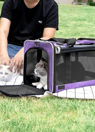 Carrying Bag for Yorkie Dog Travel Kennel Ventilated Softside Pet Carrier Tiny Dog Crate for Teacup Poodle 12lb Large Kitty Transport Cage with Cover Chihuahua Supply Purple