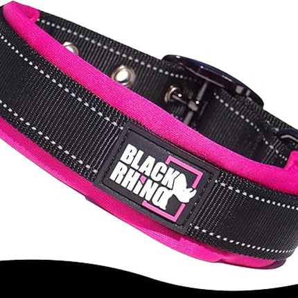 Black Rhino - The Comfort Collar Ultra Soft Neoprene Padded Dog Collar for All Breeds - Heavy Duty Adjustable Reflective Weatherproof (Large, Pink/Black)
