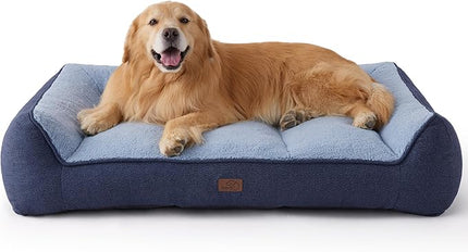 Bedsure XL Plus Orthopedic Dog Beds Large Sized Dog - Extra Thick Supportive Dogs Couch with Waterproof Washable Cover, Jumbo Comfort Pet Bed Sofa with Soft Plush Sherpa and Nonskid Bottom, Blue, 48"