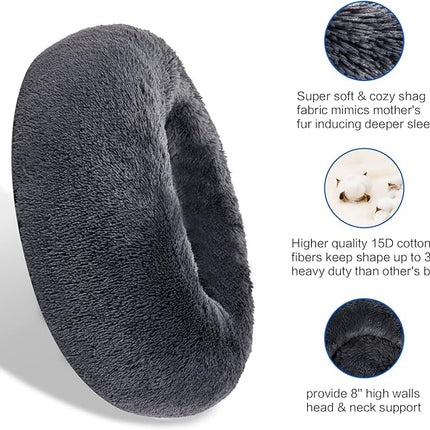 SAVFOX Calming Dog Bed, Anti Anxiety Dog Bed, Plush Donut Dog Bed for Small Dogs, Medium, Large & X-Large, Soft Fuzzy Comfy Dog Bed in Faux Fur, Cuddler Pet Bed, Washable, Multiple Sizes S-XL