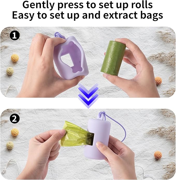 3Pack Dog Poop Bag Holder for Leash,Integrated Molding Soft Plastic Pet Waste Bag Dispenser with Elastic Loop Protable Doggie Poop Bag Dispensers