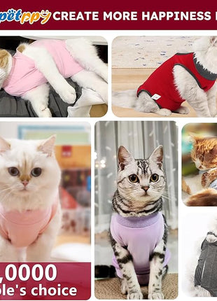 Cat Recovery Suit After Surgery, Breathable Cat Surgery Recovery Suit for Spay Abdominal Wounds or Skin Diseases, E-Collar Alternative Wear for Small Male Female Pets (Red,L)