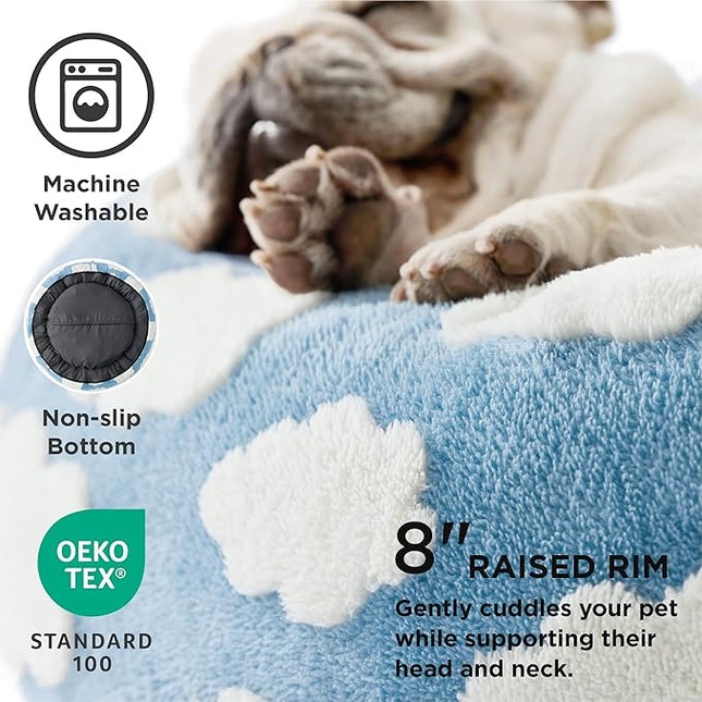 LE SURE Donut Dog Bed Medium Size Dog - Round Cat Beds for Indoor Calming Pet with Washable Cover, Cute Modern Puppy Beds with Jacquard Shaggy Plush & Anti Slip Bottom, 30 Inch, Blue