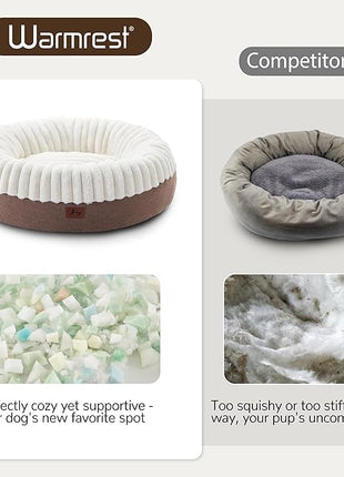 Calming Donut Dog Bed - 30" Round Washable Corduroy Fleece Pet Bed with Anti-Slip Bottom, Anti-Anxiety Cushion Bed for Small Medium Dogs and Cats