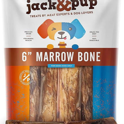 Jack&Pup Marrow Bones for Dogs, Long Lasting Dog Bones for Large Dogs, 6" Marrow Bone, Natural Beef Bone (6 Pack)