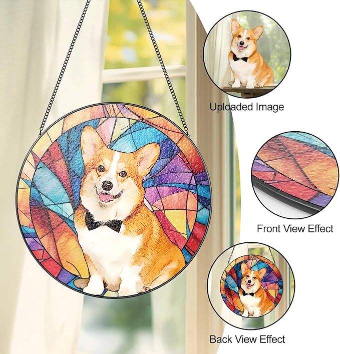 Personalized Pet Portrait Stained Glass Suncatcher, Custom Window Hanging Dog Cat Memorial Suncatcher, Pet Memorial Sympathy Gifts for Loss of Dog