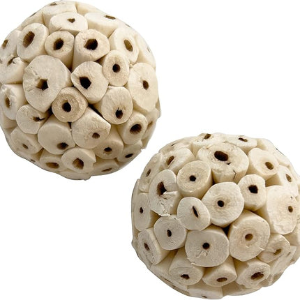 by M&M 5100 Small Sola Bird Balls Pk2 - Handmade Natural Sola Wood Balls, Foraging Fun, Lightweight, Effortless to Chew and Shred, Superb Bird Foot Toys for Small to Med Size Birds