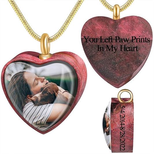 Farfume Personalized Pet Urn Necklace for Dog Cat Ashes Cremation Pet Memorial Customized Photo Text Engraving Pendant Keepsake Funeral Jewelry