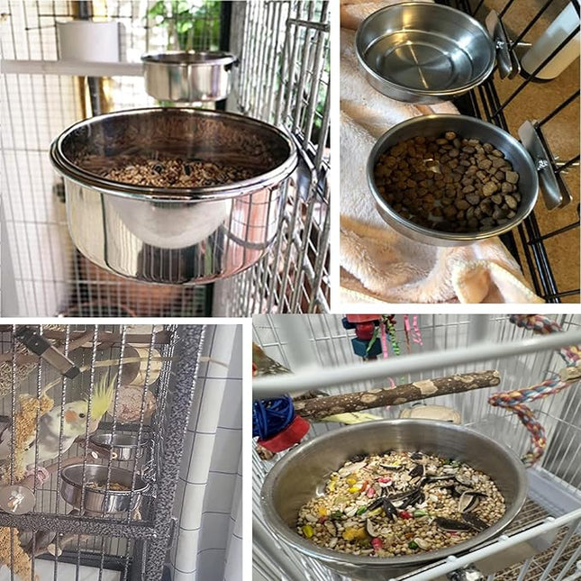 kathson Parrot Feeding Dish Cups,Stainless Steel Bird Food Water Bowl Parakeet Feeder Birds Cage Ball Toys with Clamp Holder for Cockatiel Macaw Budgies Small Animal Chinchilla (7 Pcs)