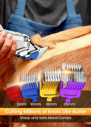 oneisall Dog Clippers for Grooming Thick Hair Professional,Cordless/Rechargeable Pet Grooming Kit with Detachable Metal Combs, Low Noise Heavy-Duty Pet Clippers for Thick/Curly/Fine/Wavy Hair (Sliver)