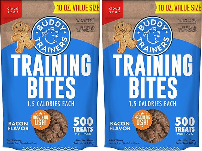 Buddy Biscuits Trainers 10 oz. Pouch of Training Bites Soft & Chewy Dog Treats Made with Bacon Flavor (Pack of 2)