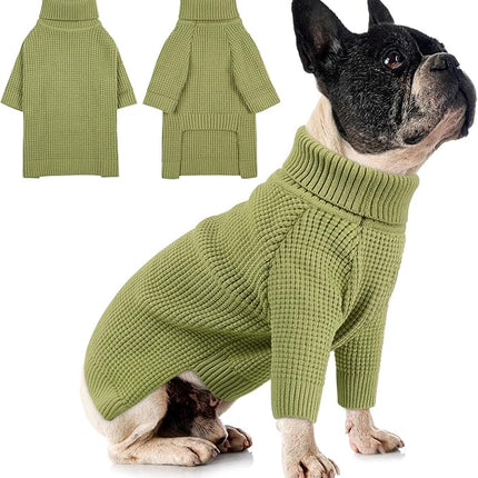 Queenmore Waffle Knit Small Dog Sweater, Long Sleeve Doggie Fall Sweater, Turtleneck Sweaters for Small Breeds, Samll Puppy Sweaters, Green S