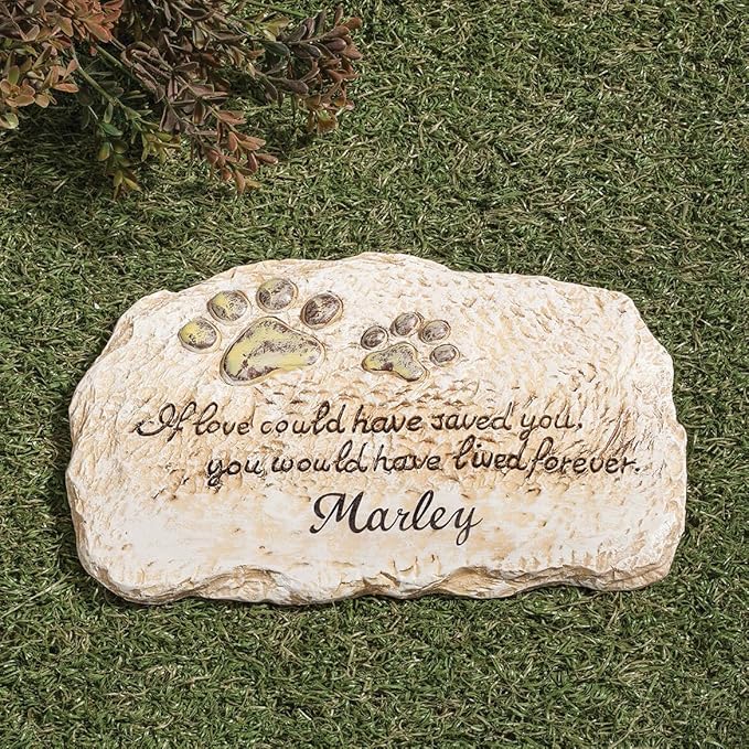 Fox Valley Traders Custom Forever Pet Memorial Garden Stone, Customized Indoor/Outdoor Décor, Crafted with 100% Resin, Loss of Pet Sympathy Gift – Measures 12” Long x 7 ½” Wide x ½” High