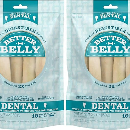 Better Belly Highly Digestible Rawhide Dental Chews, Treat Your Dog to a Chew with NO Artificial Colors or Flavors (Pack of 2)