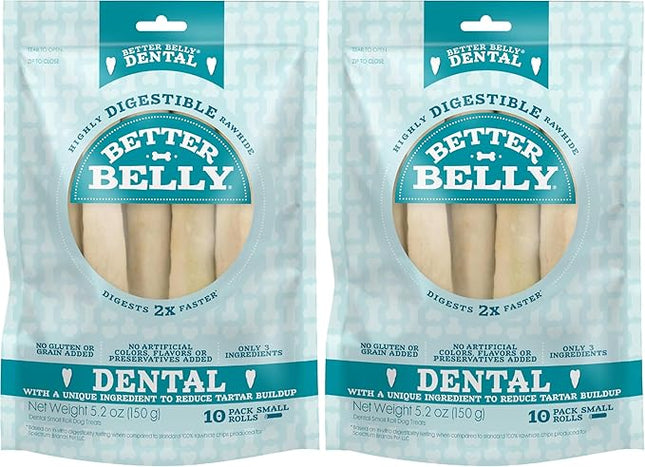 Better Belly Highly Digestible Rawhide Dental Chews, Treat Your Dog to a Chew with NO Artificial Colors or Flavors (Pack of 2)
