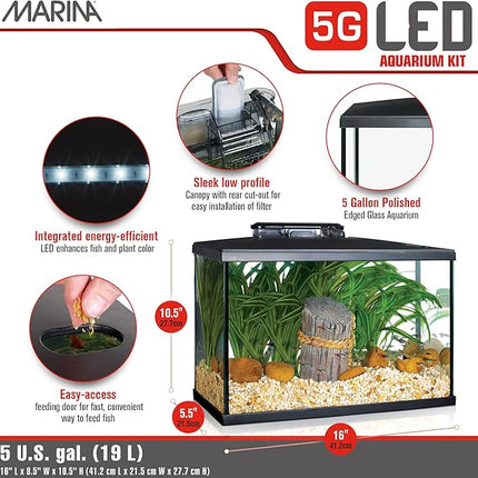 Marina 5 Gallon (19 L) LED Aquarium Kit – Ideal for Beginner Aquarists and New Fish-Keepers