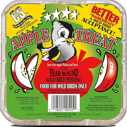 C&S Apple Suet Treat, Wild Bird Food for Fruit Loving Bluebirds, Thrashers, Tanagers, Wrens and Robins, 8 Pack