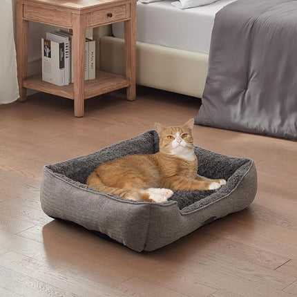 Extra Small Dog & Cat Bed - Deluxe Plush, Comfy & Durable, Washable Rectangular, Non-Slip Bottom, Size 19"X16" Gray