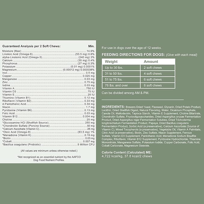 All in 1 Dog Vitamins and Supplements, 60 Soft Chew Multivitamins with Glucosamine, Probiotics, Omega Fish Oil -for Skin, Coat, Hip, Joint & Gut Health -Senior, Puppy, Large & Small Dogs