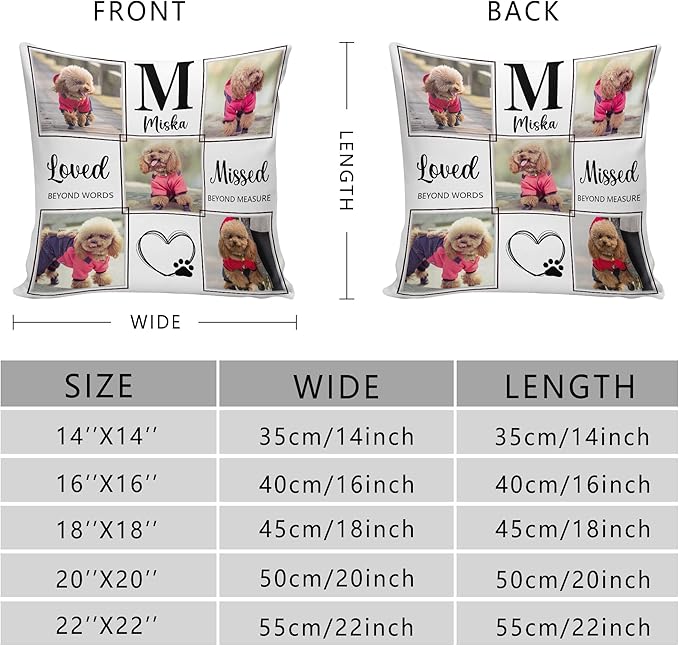 Funny DIY Custom Pet Memorial Gifts for Loss of Dogs, Personalized Dog Memorial Throw Pillows with Pictures Name, Pet Memorial Pillow, Customized Bereavement Sympathy Gifts for Pet Dog Cat Lover