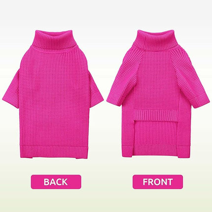 Queenmore Small Dog Sweater, Long Sleeve KnitSweater with Check Pattern, Warm Plaid Doggie Sweaters for Small Medium Dogs, Solid Pull-on Cat Knitwear, Fuchsia S