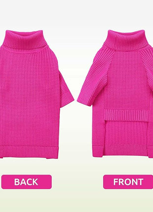 Queenmore XXL Dog Sweater, Large Dog Sweaters for Male Dogs, Turtleneck Plaid Kintsweaters for Large Breeds, Cold Weather Pullover Pet Clothes, Fuchsia 2XL