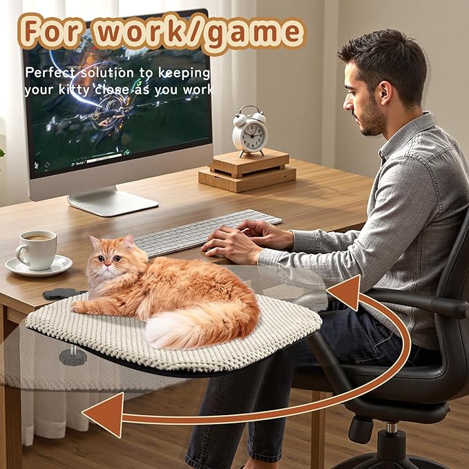 BESTISAN Durable Cat Bed Desk-Metal Frame &Flannel Fabric Soft Cover,Sturdy&Comfortable for Indoor Pets,Spacious Cat Beds for Office Desk and Game Island Table,Removable Washable(Beige)