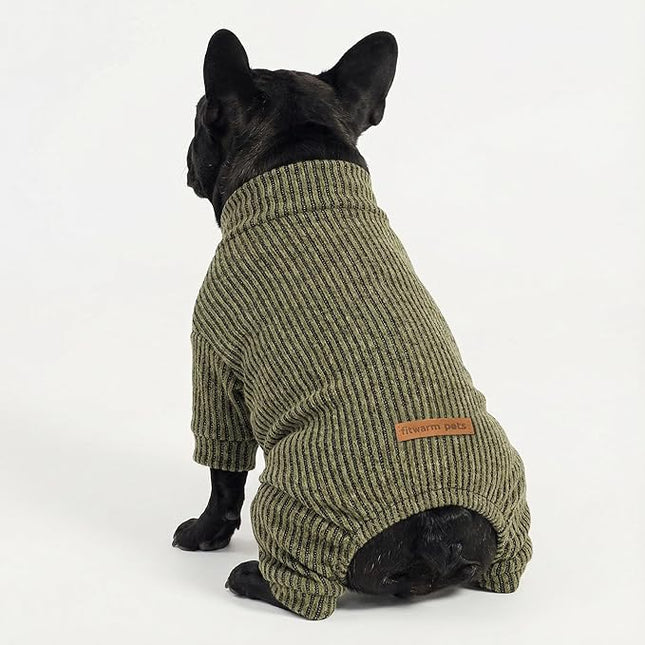 Fitwarm Mock Neck Knited Dog Pajamas, Warm Winter Clothes for Small Dogs Boy Girl, Pet Apparel, Olive Green, XXL