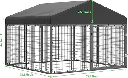 Large Outdoor Dog Enclosure,Heavy Duty Dog Cage with Roof,Galvanized Steel Dog Kennel Fence with Double Safety Locks(6.56'x 6.56')
