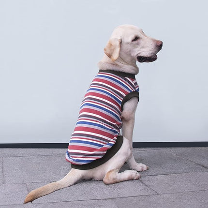 Large Dog Striped T Shirts Clothes Sleeveless Tank Top Vest for Pitbull Labrador, Red, 4X-Large
