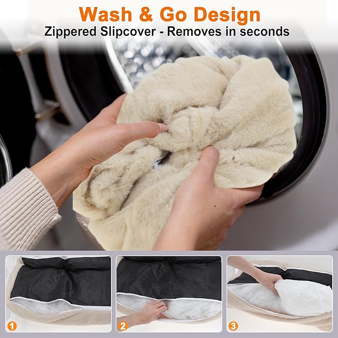 Cat Sofa, Pet Bed with Bolstered Edges, Extra Plush Sponge Padding, Cat Beds for Indoor with Removable Washable Cover, Non-Slip Bottom, Brown