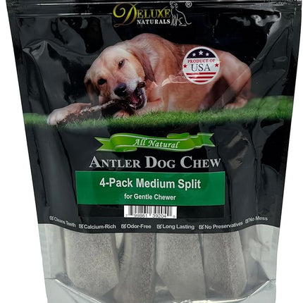 Elk Antler Dog Chews | Long-Lasting A-Grade Premium Elk Antler Chews for Dogs from Naturally Shed Elk Antlers Collected in The USA, Split, Medium (Pack of 4)