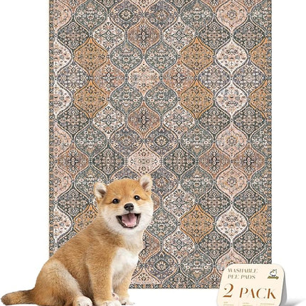 nunubaby Washable Pee Pads for Dogs, Stylish, Non-Slip and Leak-Proof Pee Pads. Reusable Potty Pads for Dogs for Crates and Floors.(Brown/Multi, 18" x24")