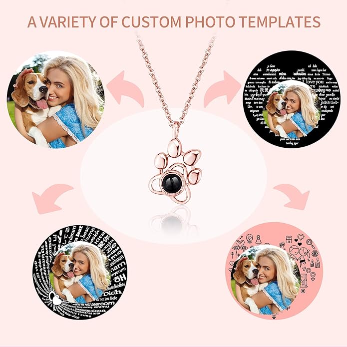 Easycosy Personalized Picture Necklace Projection Necklace with Photo Inside - Custom Photo Heart Pendant Necklace - Photo Gifts Valentines Birthday Love Memorial Gifts for Girlfriend Wife Women