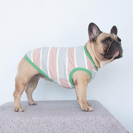 iChoue English Bulldog T Shirts 100% Cotton Striped Clothes for Medium Dogs Tank Tops Vest Large French Frenchie Pug Boston Terrier Pitbull Summer Pink Stripes - XL