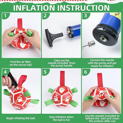 QDAN Small Christmas Dog Toys, Soccer Ball with Straps, Outdoor Interactive Toys for Tug of War, Puppy Birthday Gifts, Water Toy, Durable Dog Balls for Puppy (5 Inch)