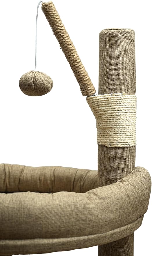 30-in Small Cat Tree Tower with Sisal Scratching Posts, Padded Platform, Dangling Toy - Perfect Small Cat Tower for Indoor Cats - Beige