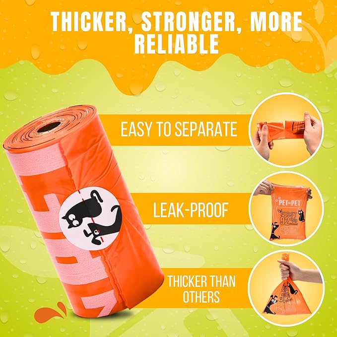 Pet N Pet 180 Counts Dog Poop Bags Rolls, 92% Plant Based Poop Bags for Dogs, Leak Proof Thick Doggie Poo Bag, Unscented Cat & Dog Waste Bag