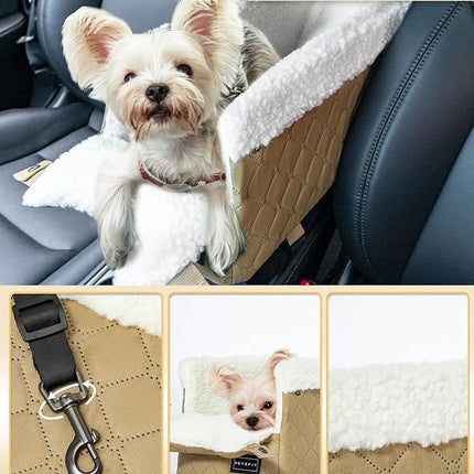 PETSFIT Dog Car Seats for Small Dogs with Safe Protection Hooks, Small Dog Car Seat with Upgraded Safety Tethers, Washable Cushion, Center Console Dog Car Seat (Yellow)