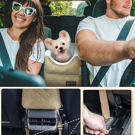 PETSFIT Dog Car Seats for Small Dogs with Safe Protection Hooks, Small Dog Car Seat with Upgraded Safety Tethers, Washable Cushion, Center Console Dog Car Seat (Yellow)