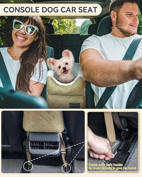 PETSFIT Dog Car Seats for Small Dogs with Safe Protection Hooks, Small Dog Car Seat with Upgraded Safety Tethers, Washable Cushion, Center Console Dog Car Seat (Yellow)