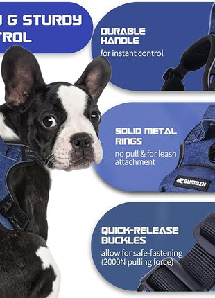 BUMBIN Dog Harness for Large Dogs, No Pull Adjustable No Choke Pet Vest with Dog Leash Fit Smart Reflective Pet Walking Harness for Training Easy Control Soft Handle Denim Blue M