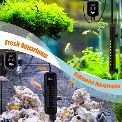 AQQA Aquarium Heater 500W for 66-135 Gallon Fish Tank Heater Quartz Glass Submersible Betta Fish Heater for Aquarium Thermostat Heater for Freshwater and Saltwater (500W for 66-135 Gal)