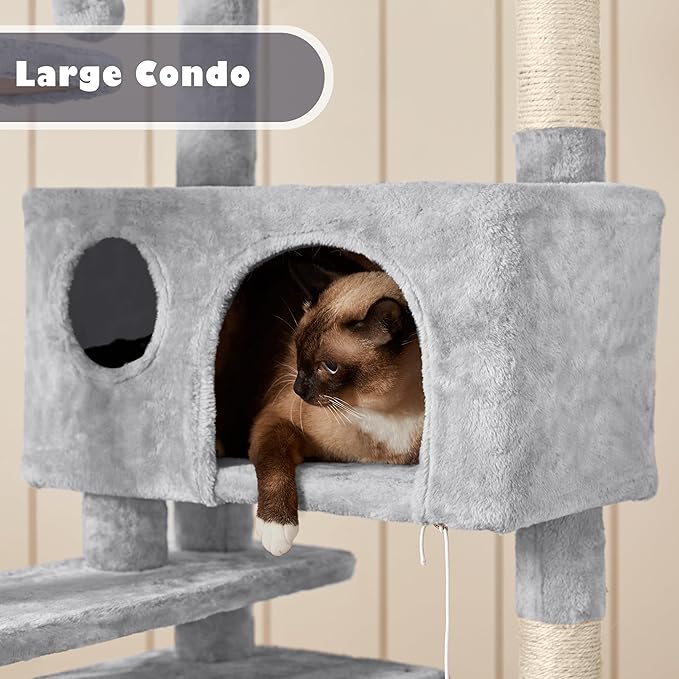 Yaheetech 54in Cat Tree Cat Tower w/Scratching Posts, Double Condos and Dangling Balls Kittens Pet House Play, Light Gray