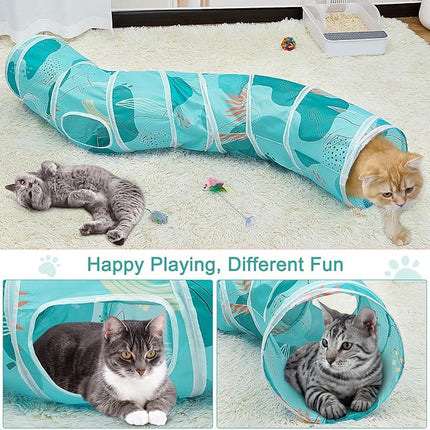 Glittme Cat Tunnel, Cat Tunnels for Indoor Cats, S-Shape Cats Cave with Cat Toys, Foldable Cat Tubes and Tunnels for Cats, Rabbit, Puppy, Guinea Pig