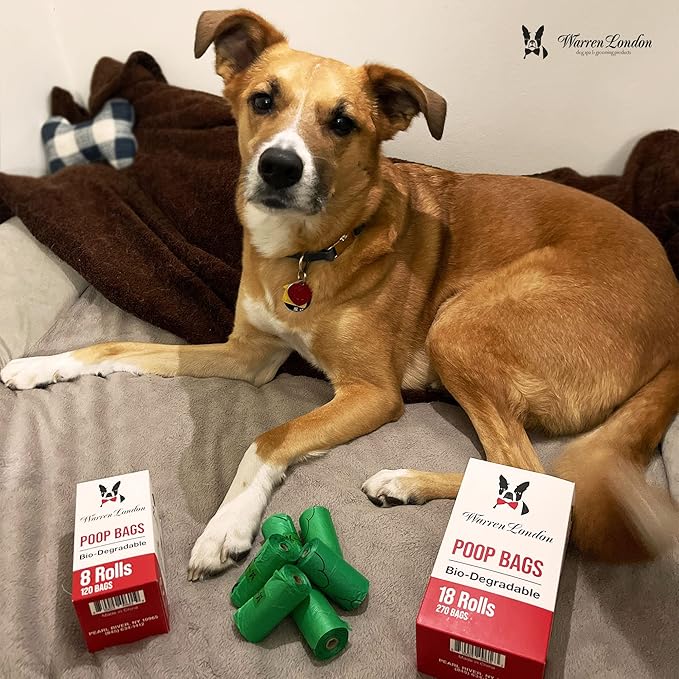 Warren London Dog Poop Bags | Leak-Proof Pet Waste Bags | Earth Friendly with Recycled Packaging | Unscented 9x13 Inch | 8 Rolls (120 Count) for All Dog Breeds