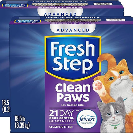 Fresh Step Clean Paws Cat Litter with Febreze Freshness, Advanced Multi Cat Low Tracking Clumping Litter, 37 lbs. (2 x 18.5 lb. Box)