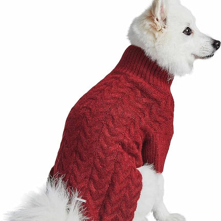Blueberry Pet Classic Fuzzy Textured Knit Pullover Turtle-Neck Dog Sweater in Burgundy Red, Back Length 10", Pack of 1 Clothes for Dogs