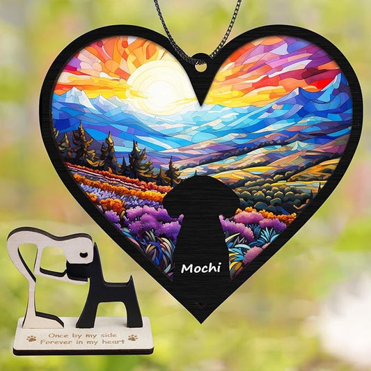 6'' Dog Heart Memorial Suncatcher Custom Name Dog Breed Pet Ornament Window Hanging Sympathy Gift Loss of Pet Passing Away Remembrance Gifts for Dog Lovers in Loving Memory H11-BLA-6-B1-20